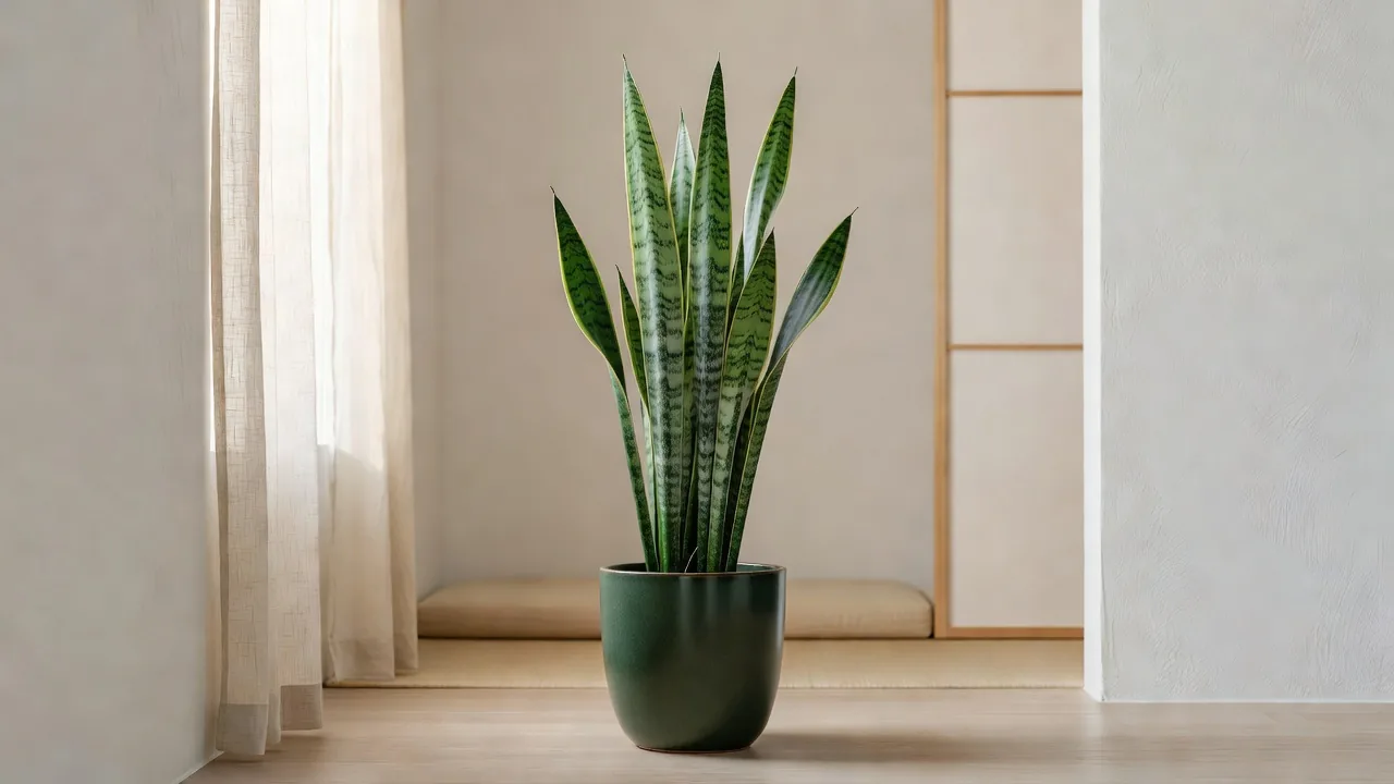 緑の鉢に植えたサンスベリア